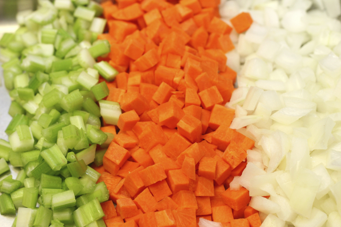 Chopped carrots, celery and onions