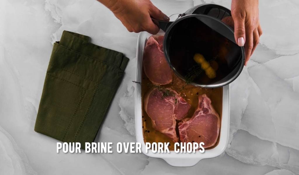 Step 4 to brining pork - pour cooled brine over pork