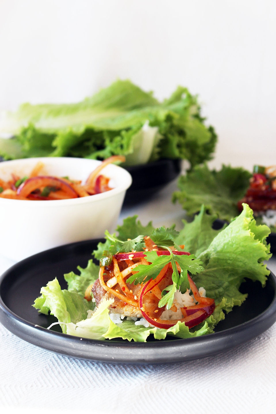 Plated Korean Pork Belly Lettuce Wraps